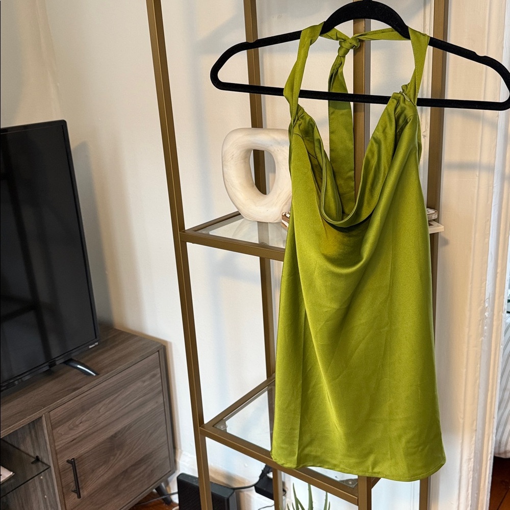 Isalis Green Satin Halter Dress | Medium | NWT